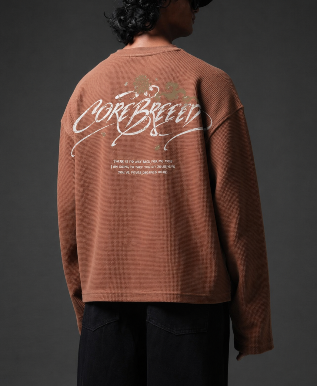 Mocha Brown Illustrated Waffle Knitted T-Shirt