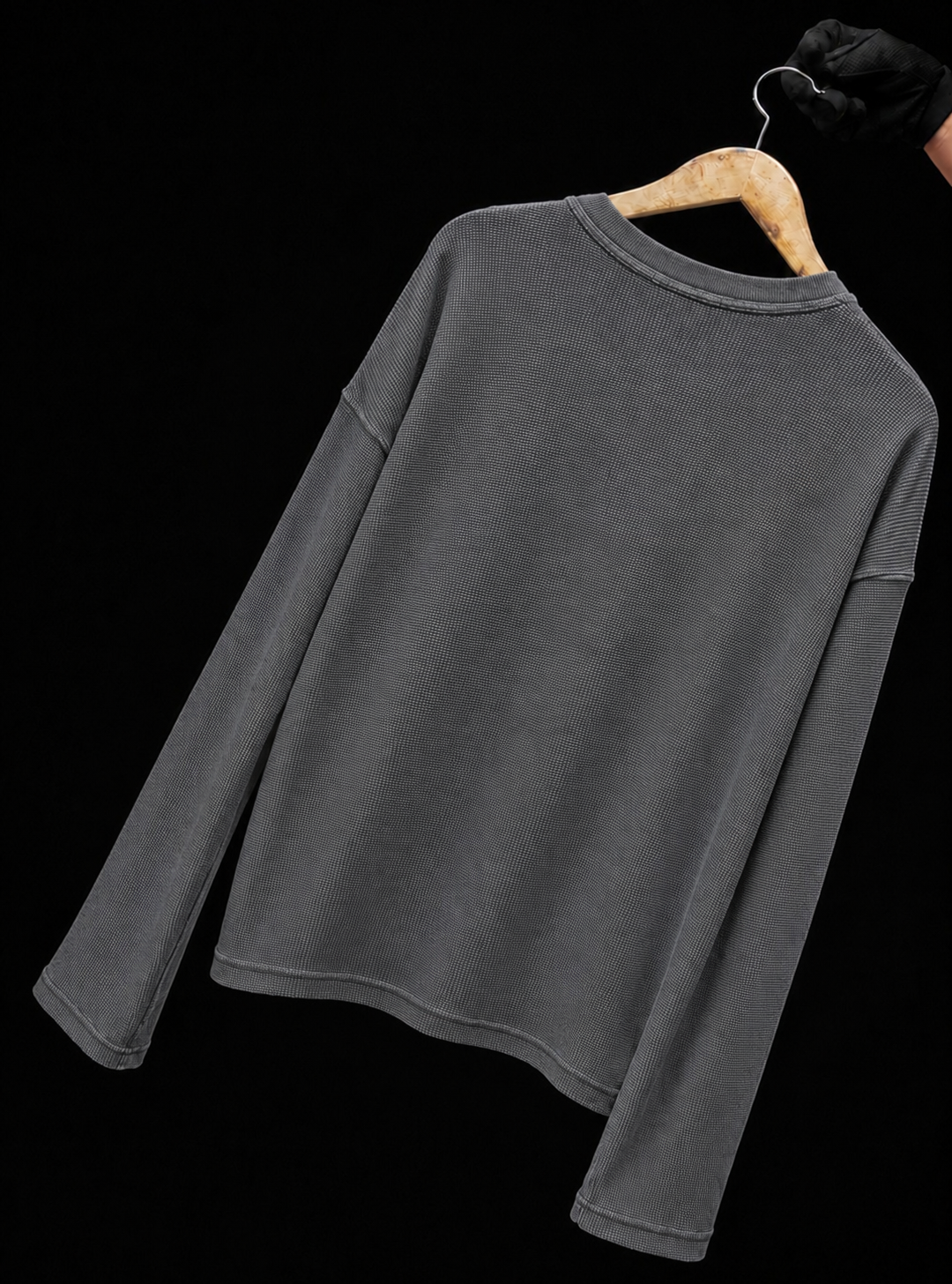 Acidwash Long Sleeve Waffle Knitted T-Shirt