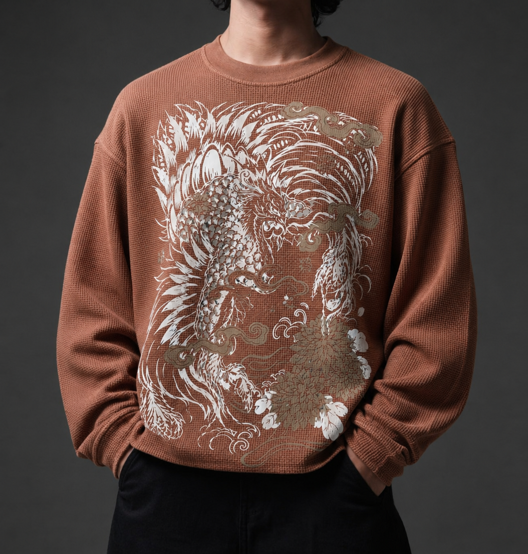 Mocha Brown Illustrated Waffle Knitted T-Shirt
