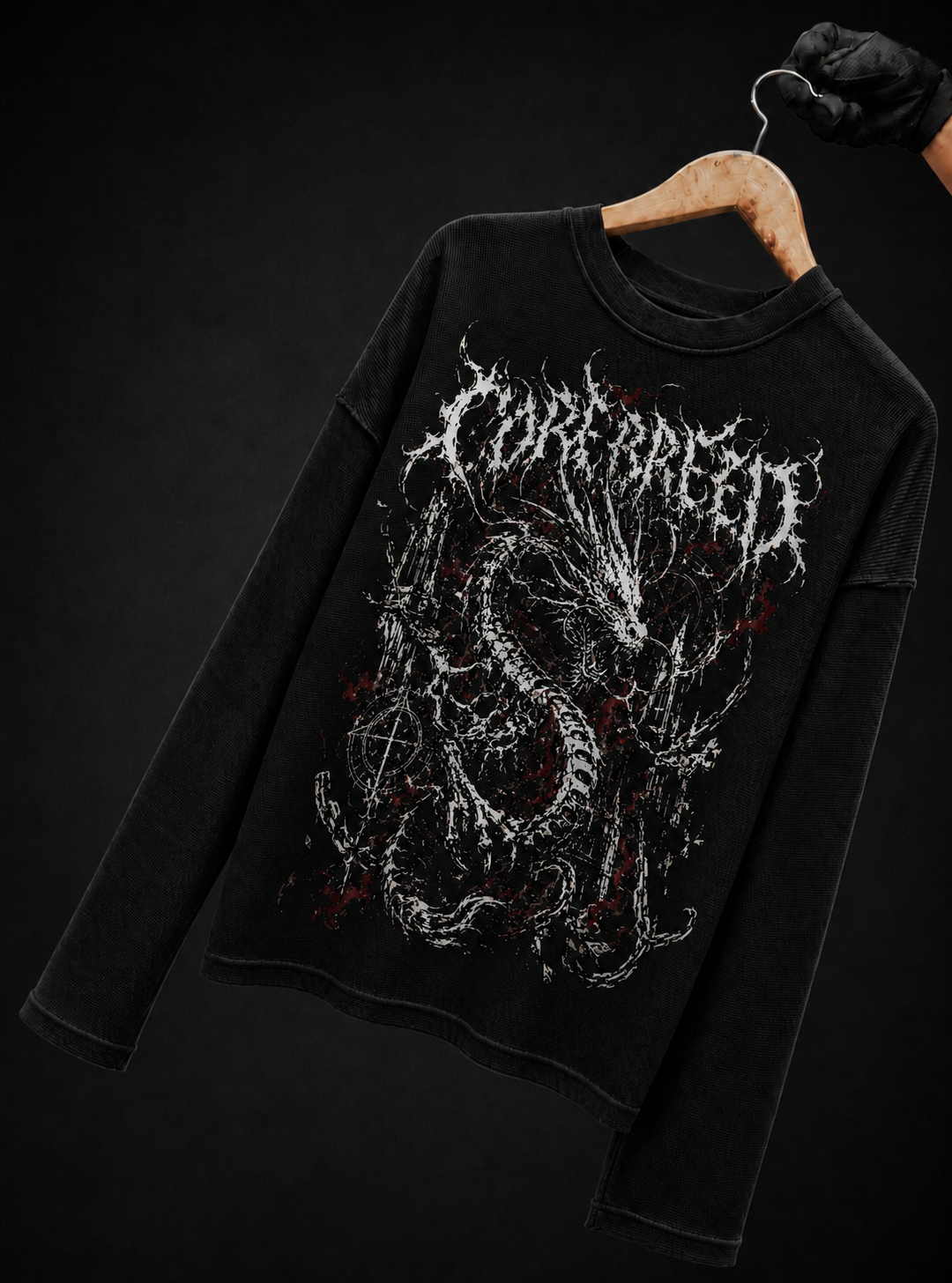 Black Dragon Long Sleeve Waffle T-Shirt