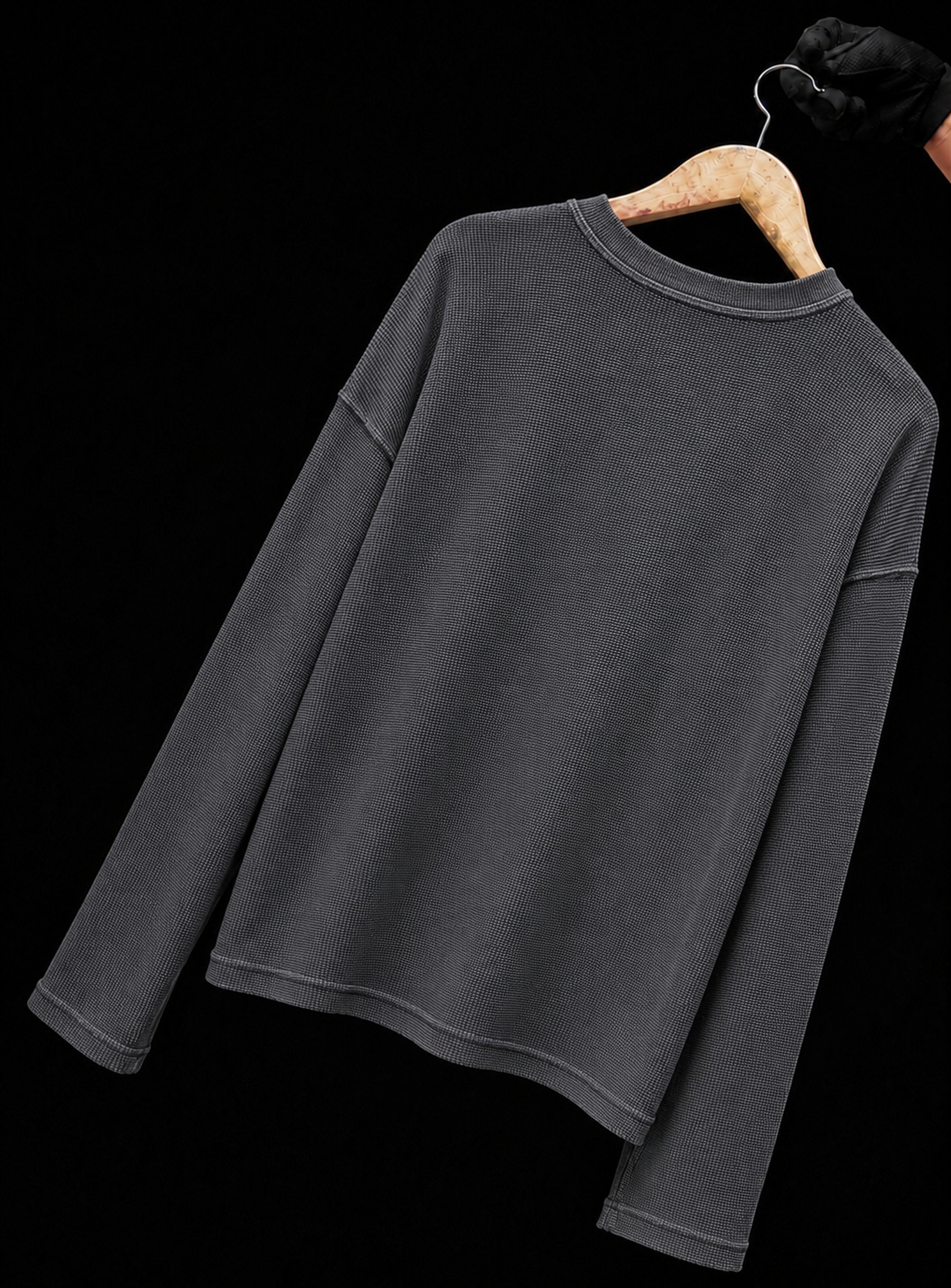 Acidwash Long Sleeve Waffle Knitted T-Shirt