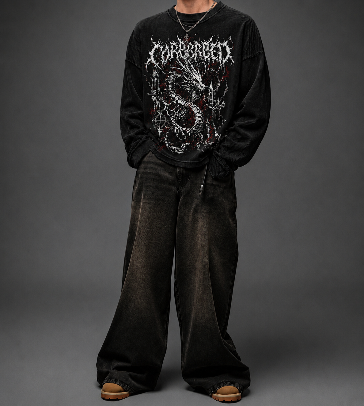 Black Dragon Long Sleeve Waffle T-Shirt